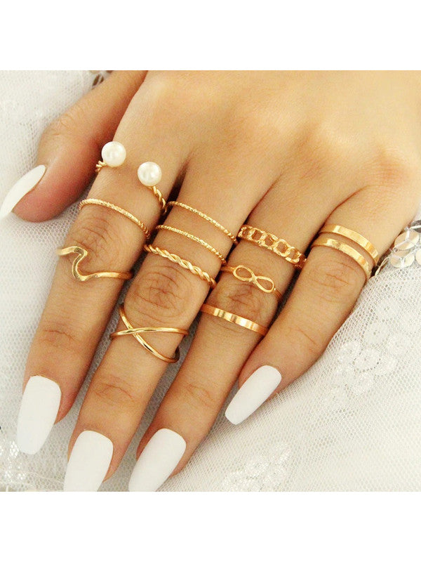 Combo of 17 Piece Stunning Gold Plated White Crystal butterfly Ring Set