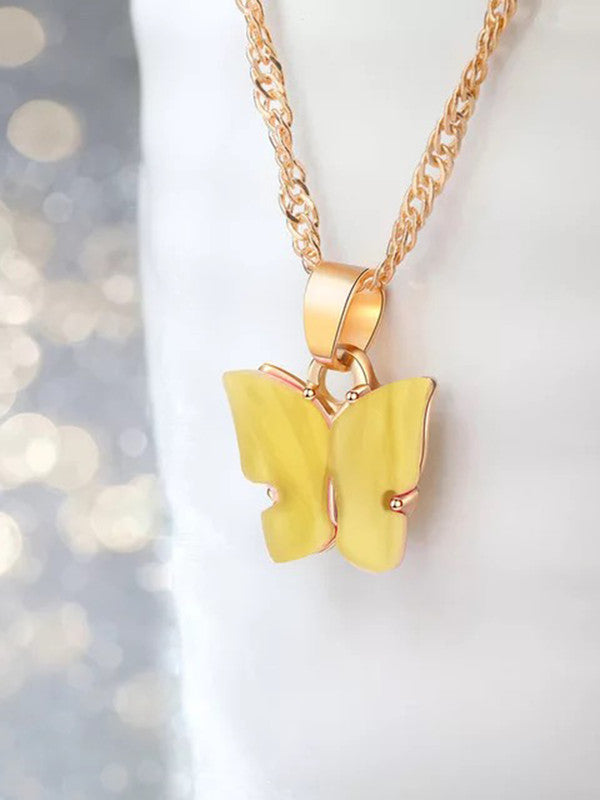 Combo of 2 Stunning Gold Plated White and Yellow Mariposa Pendant Necklace