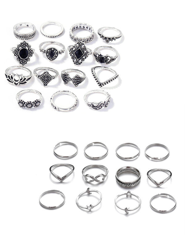 Combo of 24 Piece Silver Plated Vintage Floral Designs Plushy Ring Set