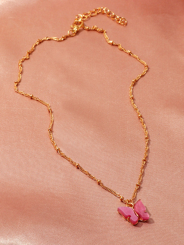 Combo of 2 Stylish Gold Plated Rosepink Mariposa Pendant Necklace