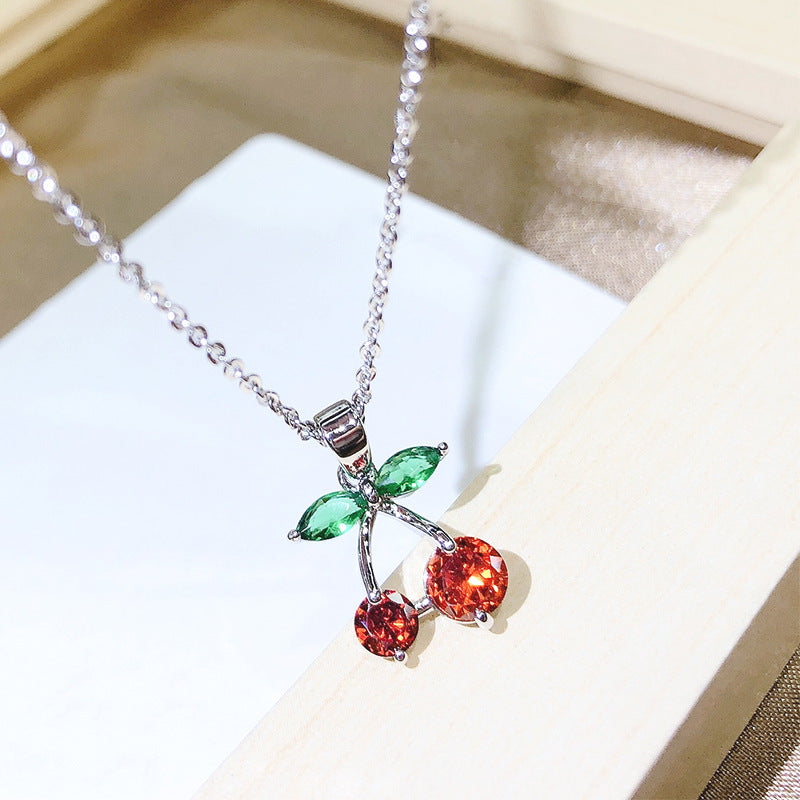  Charming Platinum Plated with the Design of Cherry Pendant Necklace for Women and Girls