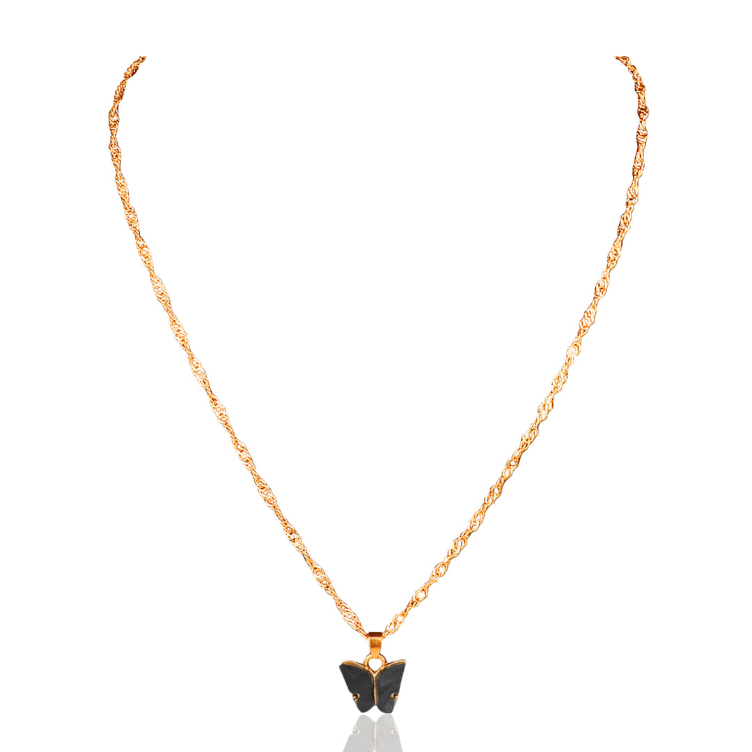 Gold Plated Black Butterfly Pendant – Vembley - Main Image