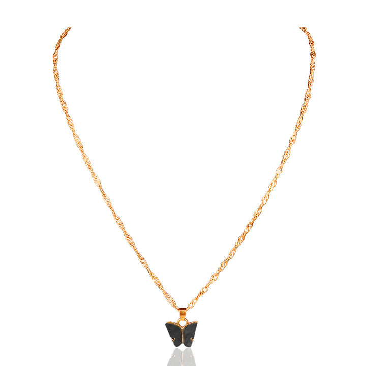 Vembley Charming Gold Plated Black Butterfly Pendant Necklace for Women and Girls - Vembley