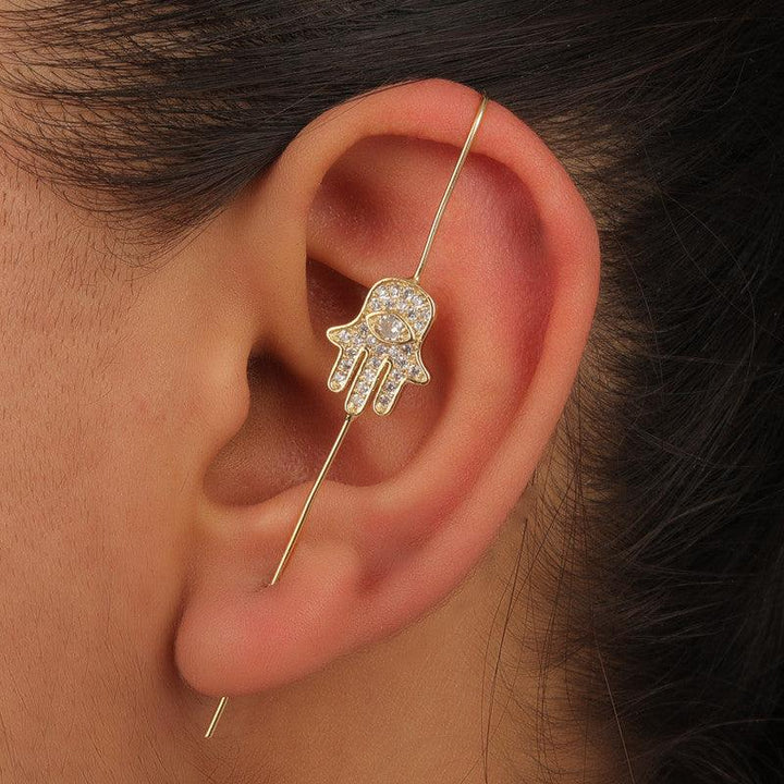  Attractive Gold Plated Studed Hamsa Hand Earcuff for Women & Girls