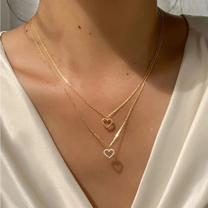  Pretty Gold Plated Double Layered Heart Pendant Necklace for Women and Girls