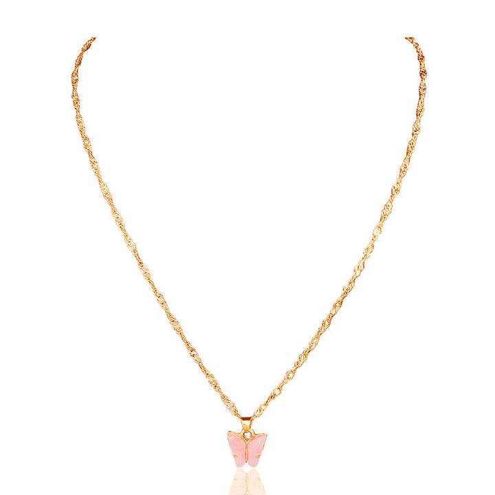Gold Plated Pink Butterfly Pendant