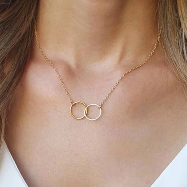  Stunning Gold Plated Single Layered Double Circle Ring Pendant Necklace for Women and Girls