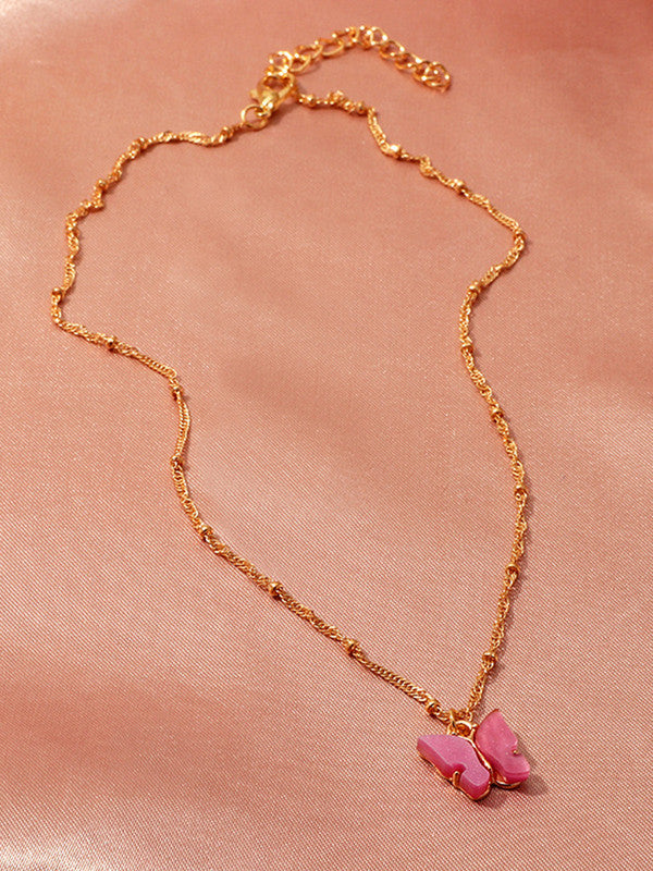 Combo of 2 Gorgeous Gold Plated Pink and Rosepink Mariposa Pendant Necklace