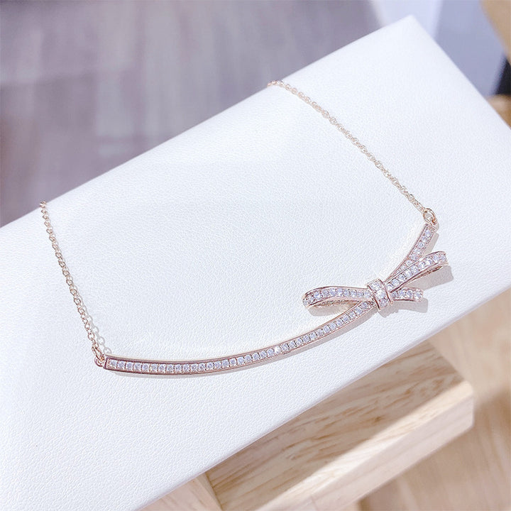  Gorgeous Rosegold Plated Embedded Bow Pendant Necklace for Women and Girls