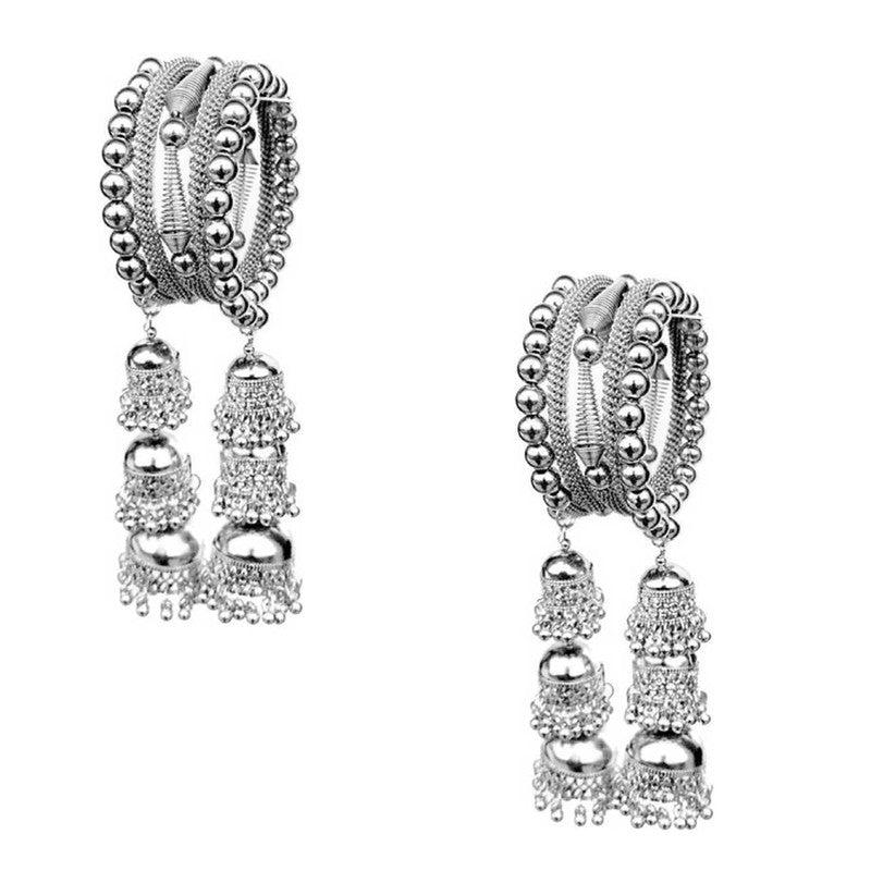Vembley Combo of 2 Classic Silver Bangle Bracelet with Hanging Jhumki