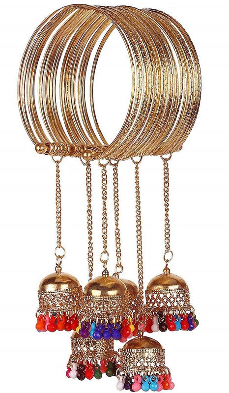 Vembley Combo of 2 Traditional Golden & Silver Bangle Bracelet with Hanging Jhumki For Women and Girls