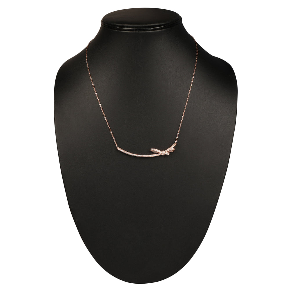 Vembley Gorgeous Rosegold Plated Embedded Bow Pendant Necklace for Women and Girls - Vembley