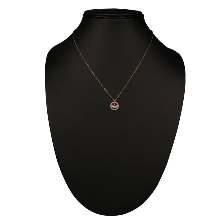 Vembley Stunning Rosegold Plated Embedded Circle with Swan Pendant Necklace for Women and Girls - Vembley