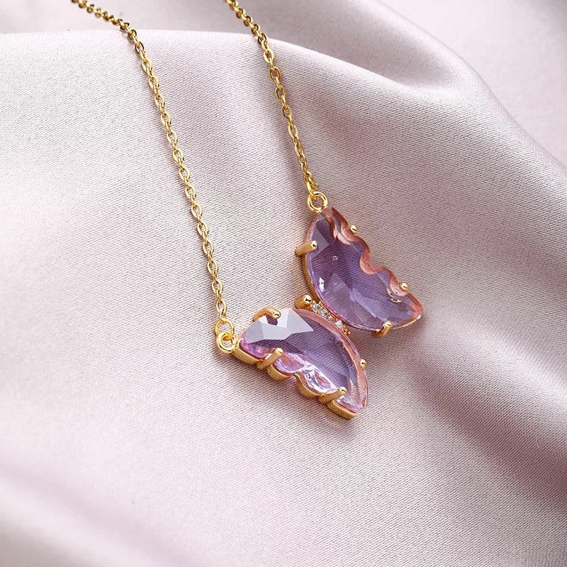 Gold Plated Purple Crystal Butterfly Pendant