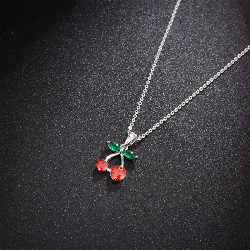  Charming Platinum Plated with the Design of Cherry Pendant Necklace for Women and Girls