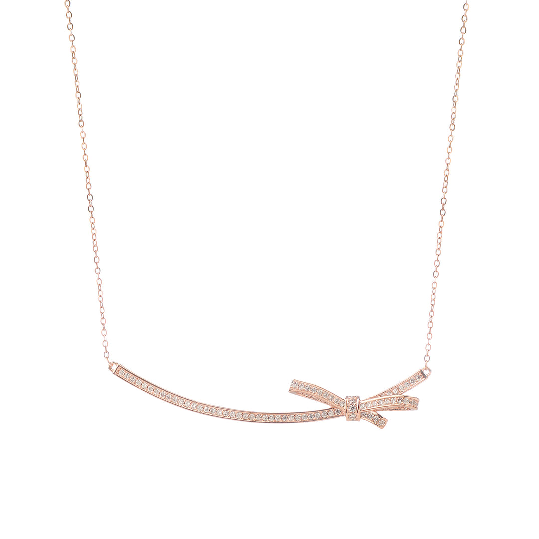 Vembley Gorgeous Rosegold Plated Embedded Bow Pendant Necklace for Women and Girls - Vembley