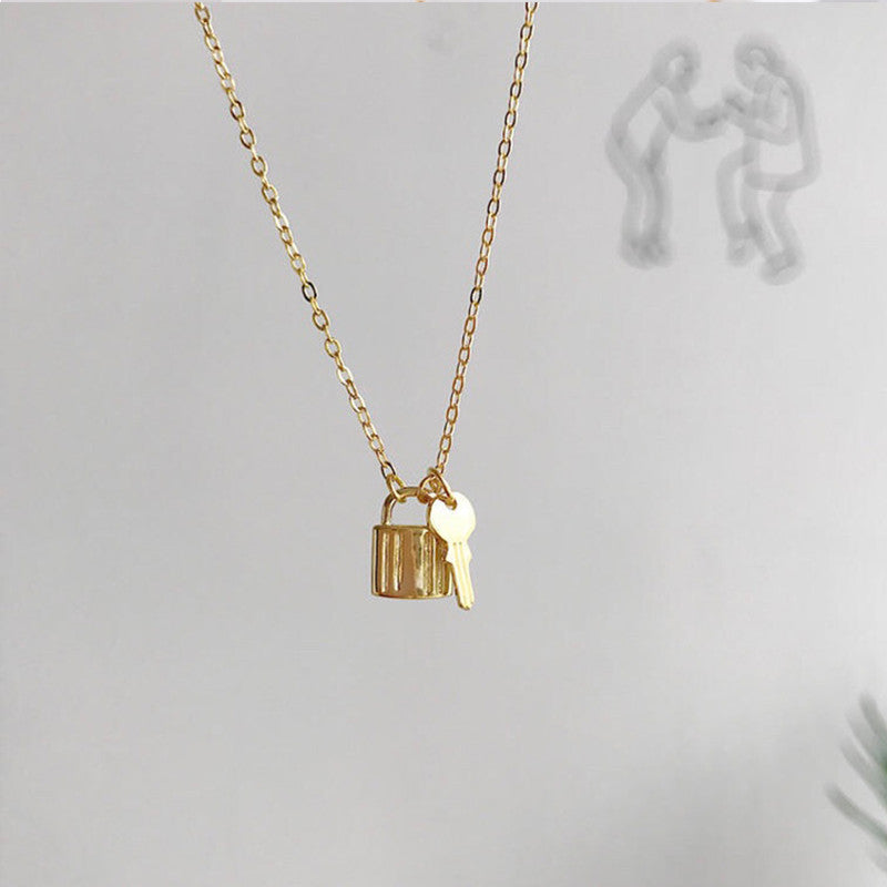 Vembley Charming Gold Plated Lock and Key Pendant Necklace for Women and Girls