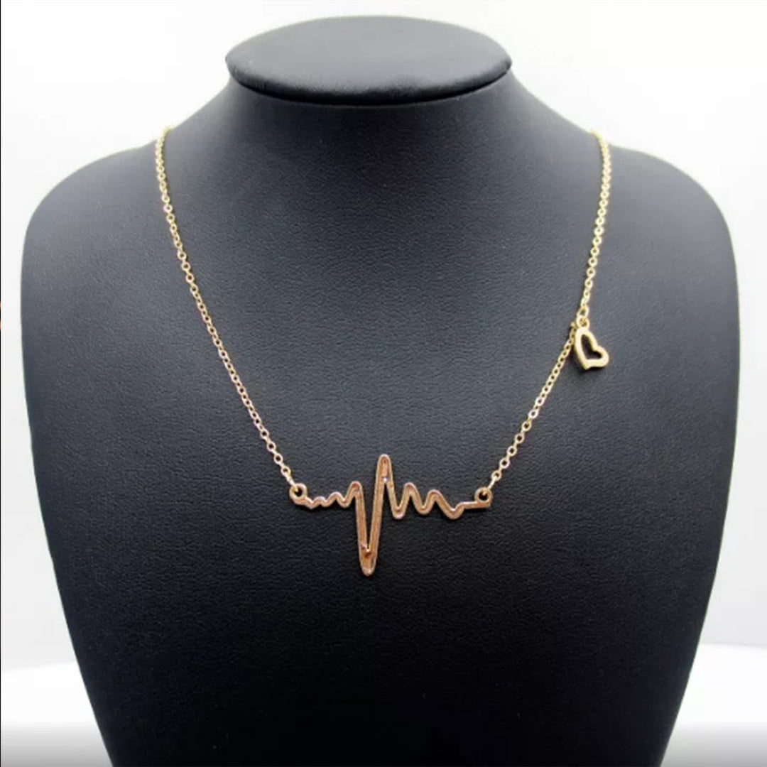 Vembley Pretty Gold Plated Heartbeat Pendant Necklace for Women and Girls - Vembley