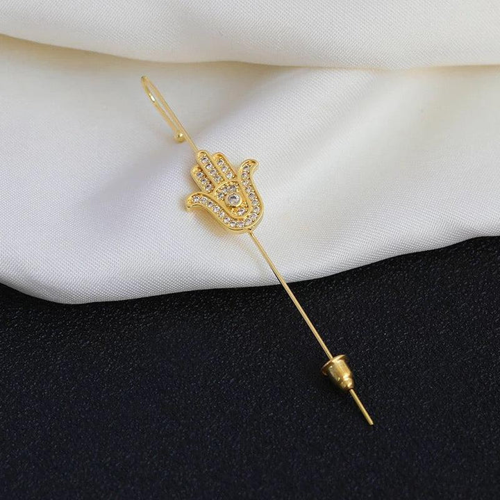Vembley Attractive Gold Plated Studed Hamsa Hand Earcuff for Women & Girls - Vembley