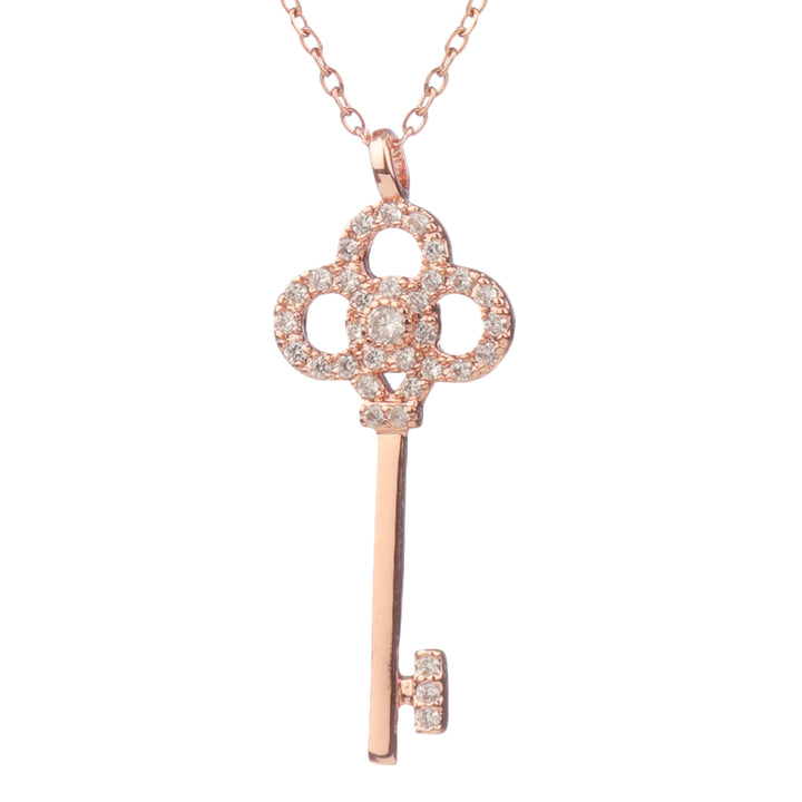 Vembley Charming Rosegold Plated Embedded Key Pendant Necklace for Women and Girls - Vembley