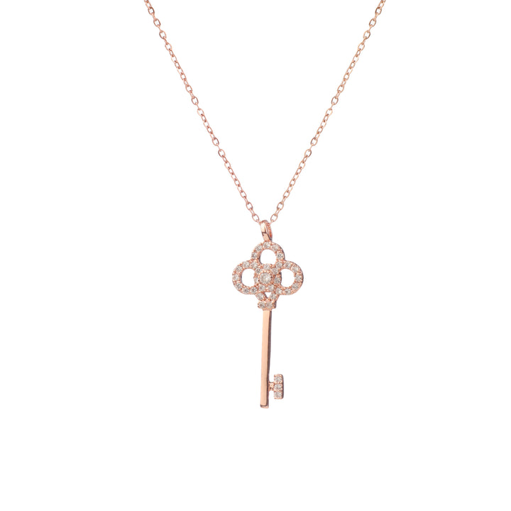 Vembley Charming Rosegold Plated Embedded Key Pendant Necklace for Women and Girls - Vembley