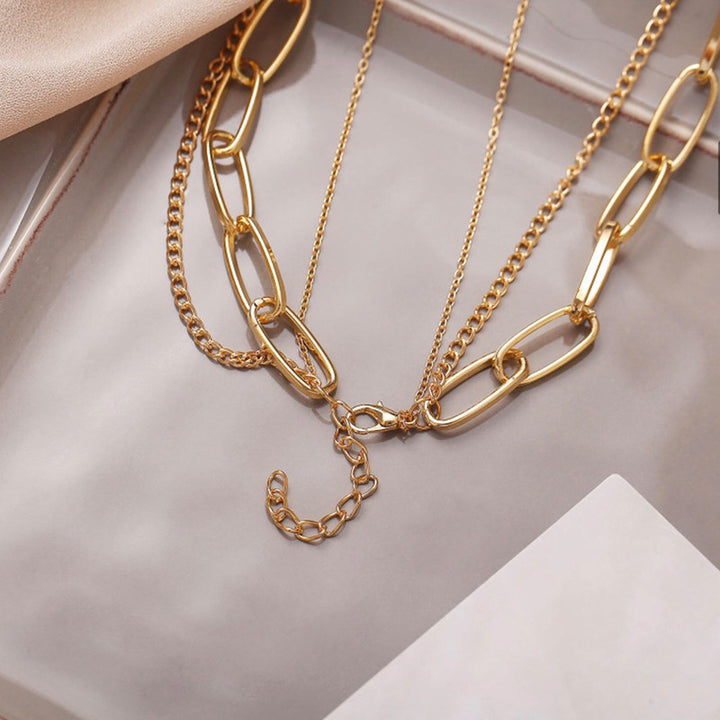  Lovely Gold Plated Triple Layered Star and Lock Pendant Necklace for Women and Girls