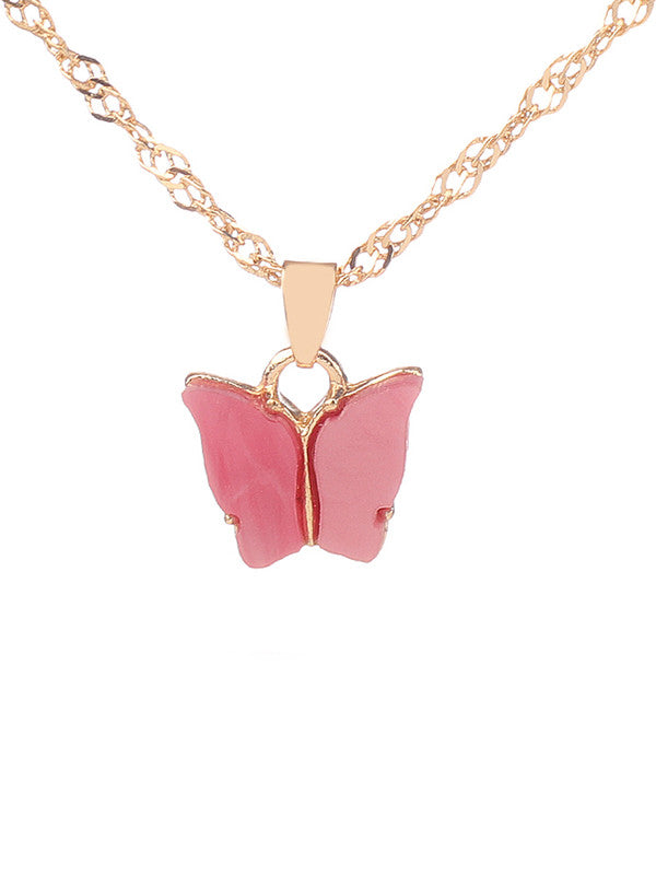 Combo of 2 Lovely Gold Plated White and Rosepink Mariposa Pendant Necklace