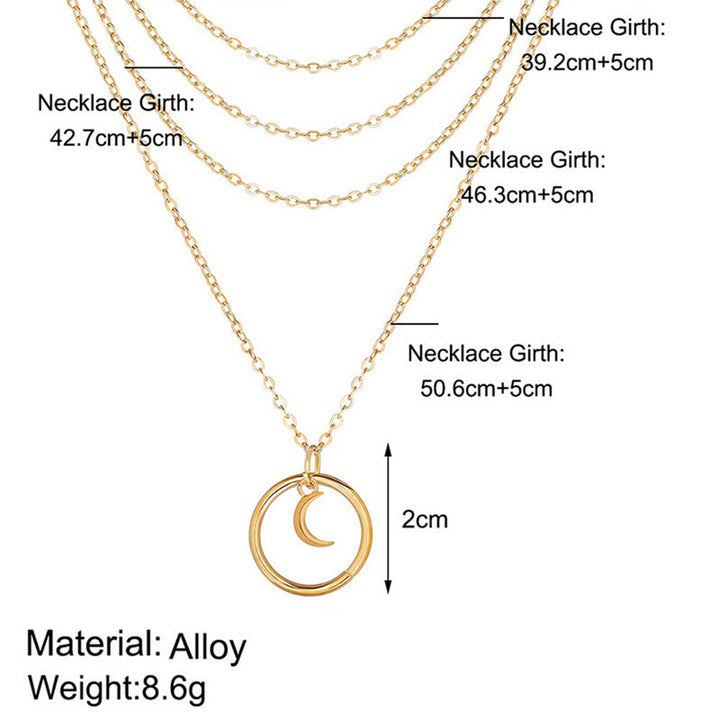  Pretty Gold Plated Multi Layered Circle with Moon Pendant Necklace for Women and Girls