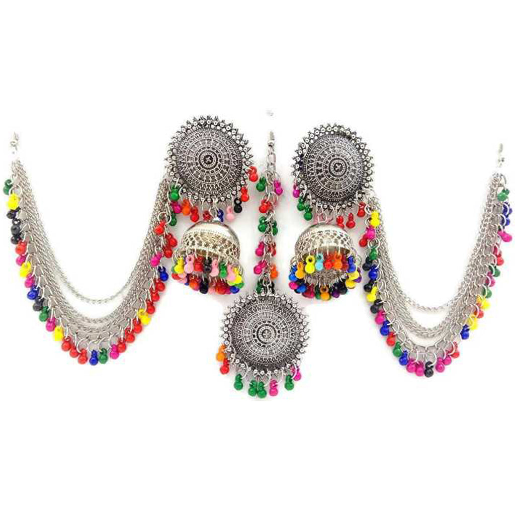 Indian Bollywood Bahubali Earrings With Pearl Jhumka Jhumki Kaan Chain  Jewelry | eBay