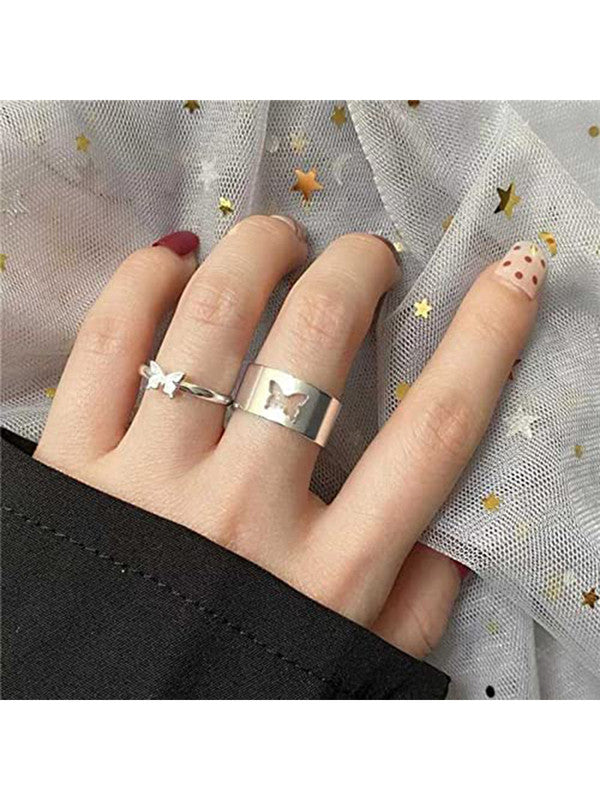 Combo of 2 Stunning Silver Plated Butterfly Couple Ring For Men and Women