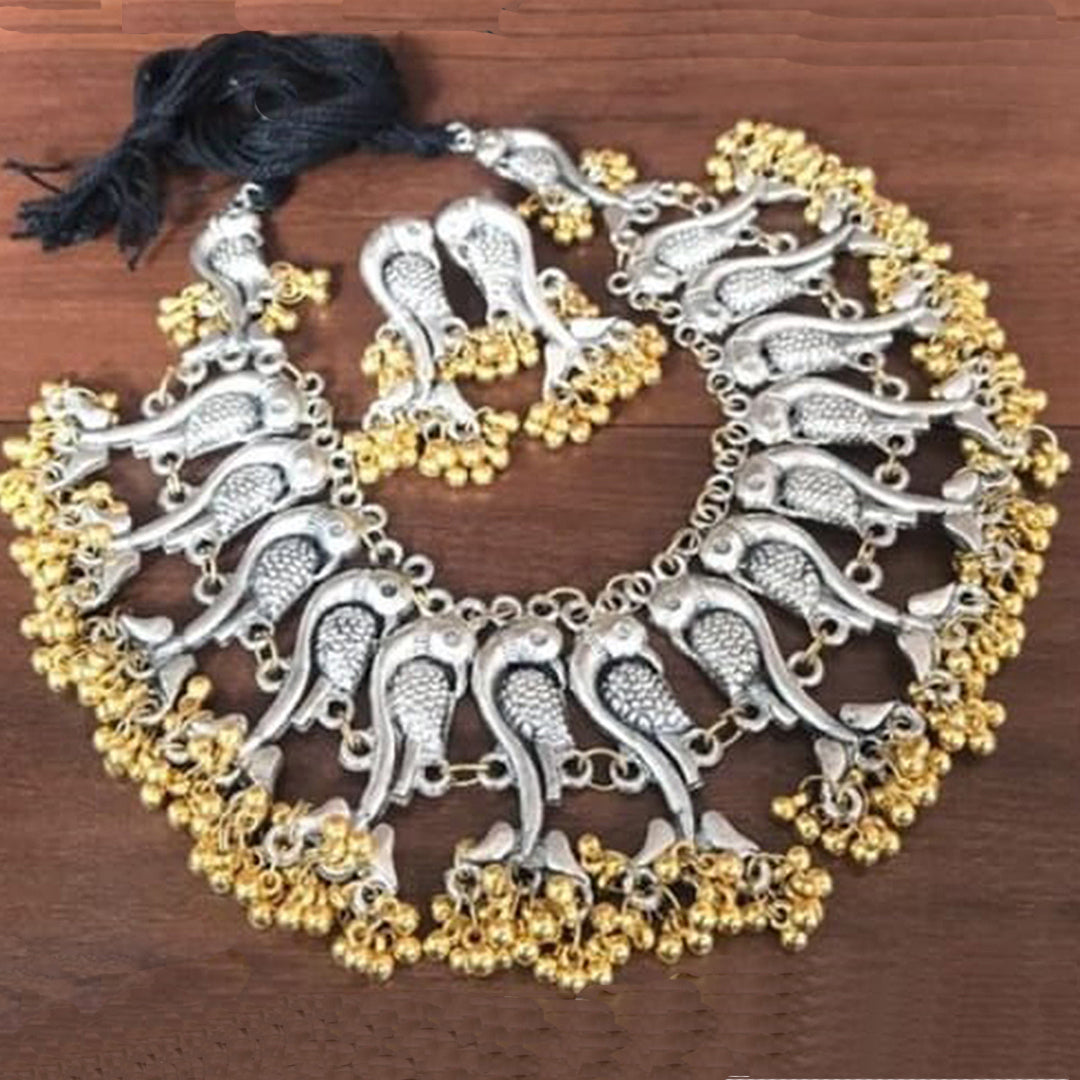 Antique Ghungroo Peacock Choker with Earrings