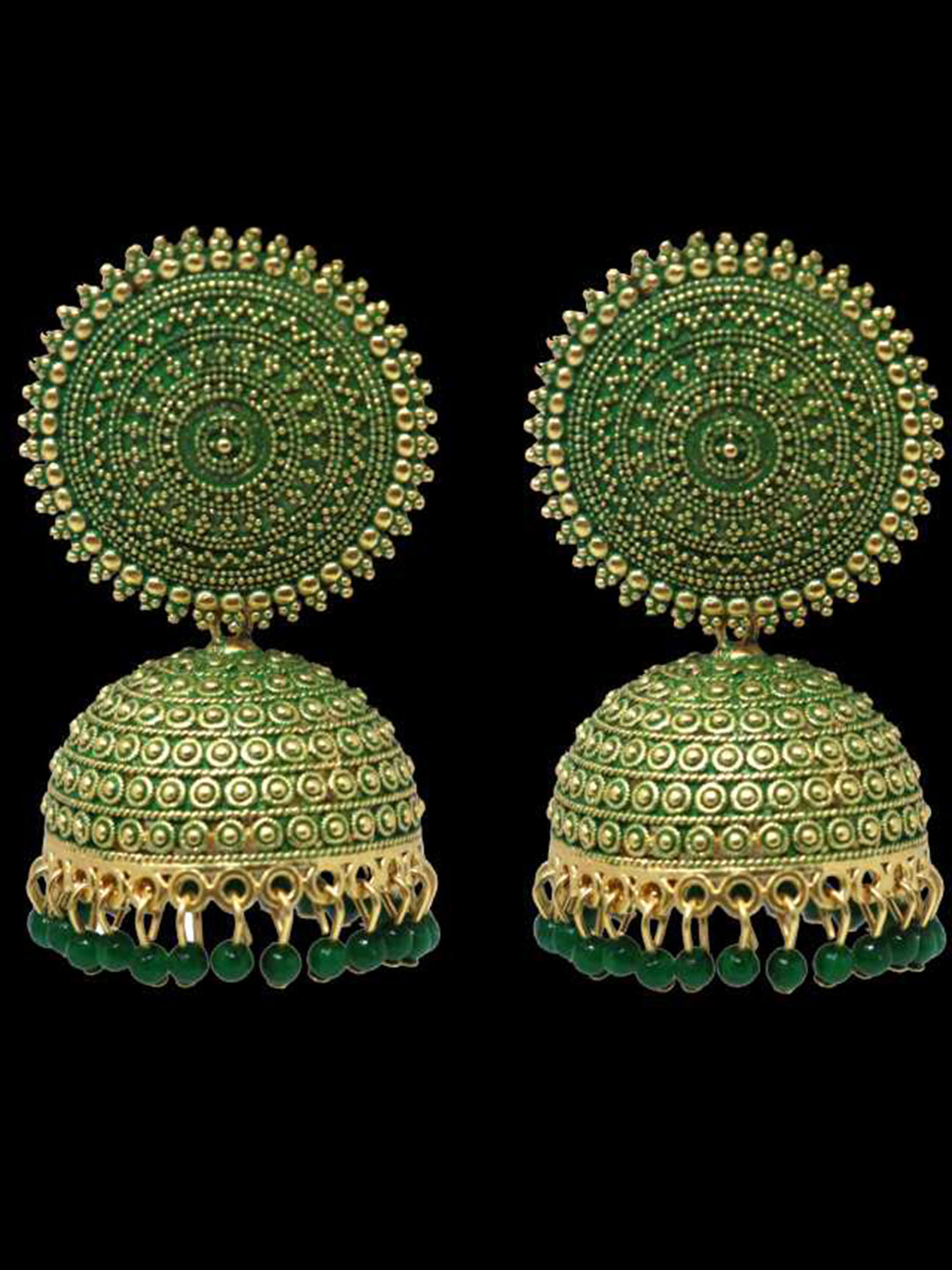 Golden Dark Green Pearls Dome Jhumka