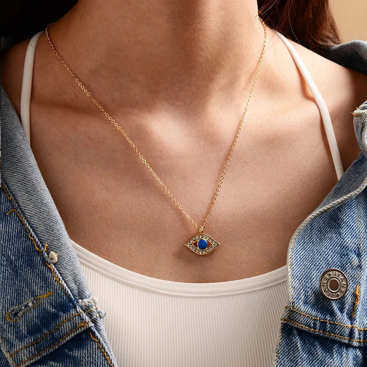  Lovely Gold Plated Blue Evil Eye Pendant Necklace for Women and Girls