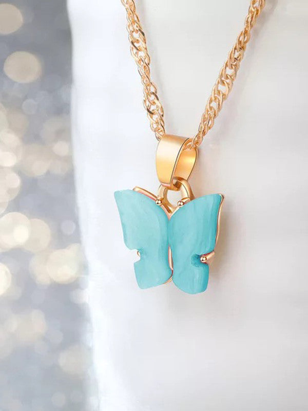 Combo of 2 Lovely Gold Plated Pink and Blue Mariposa Pendant Necklace