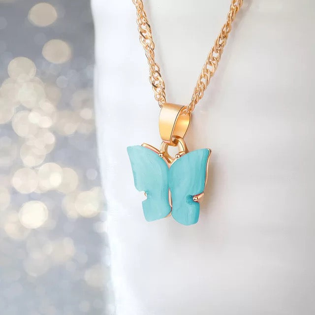 Lovely Gold Plated Blue Butterfly Pendant Necklace for Women and Girls