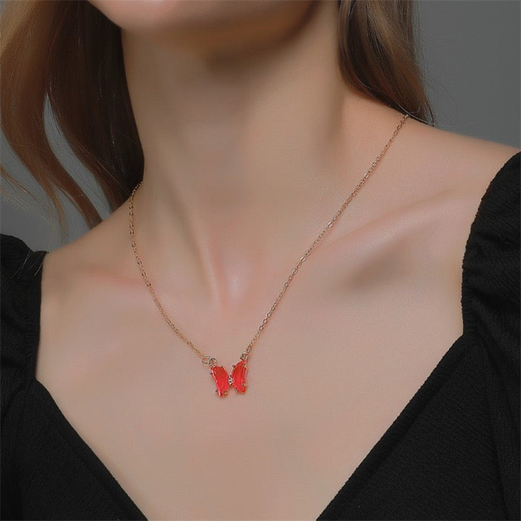  Lovely Gold Plated Red Crystal Butterfly Pendant Necklace for Women and Girls