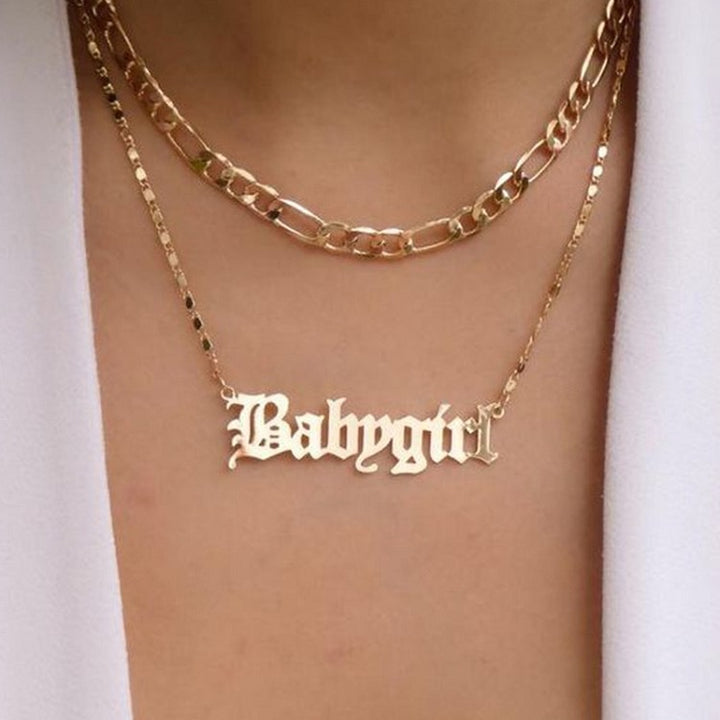  Stunning Gold Plated Double Layered Babygirl Alphabet Word Pendant Necklace for Women and Girls