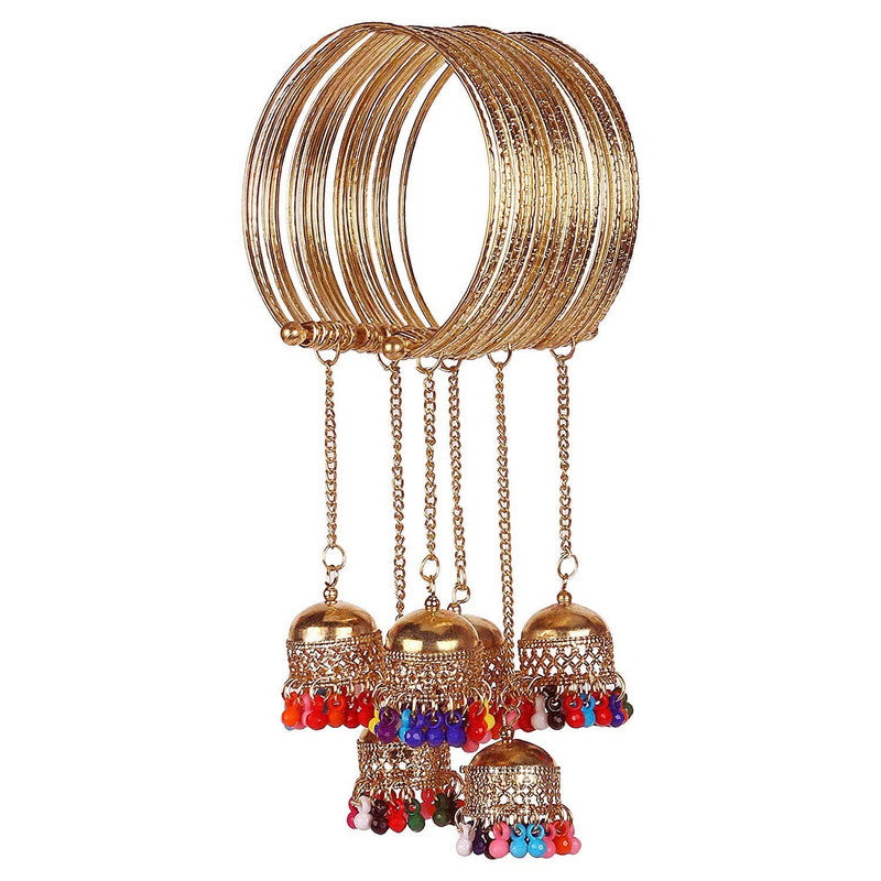 Golden Bangle Bracelet with Multicolor Bead Jhumki