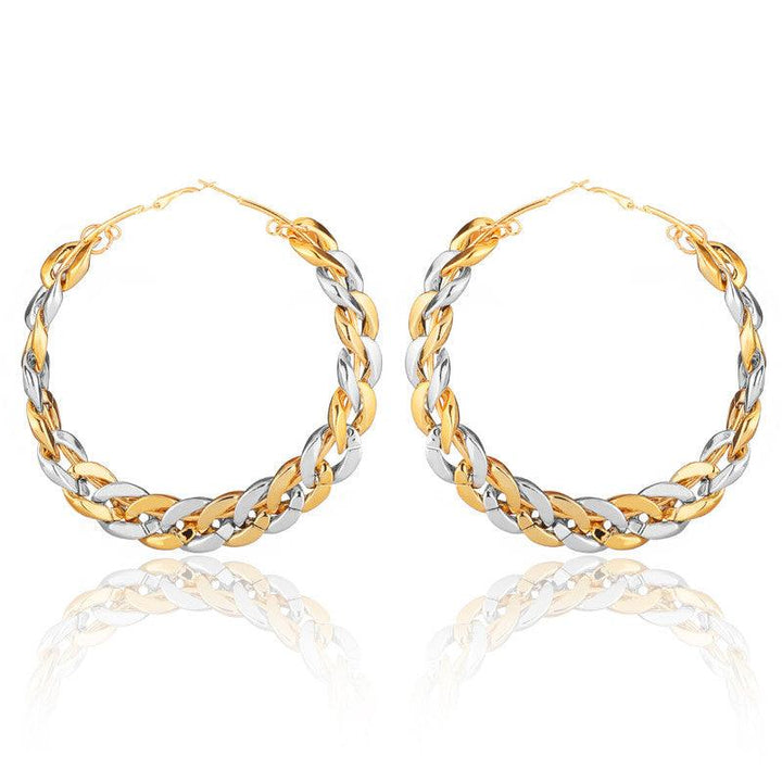 Mat Twisted Golden Silver Chain Hoop Earrings For Women and Girls - Vembley
