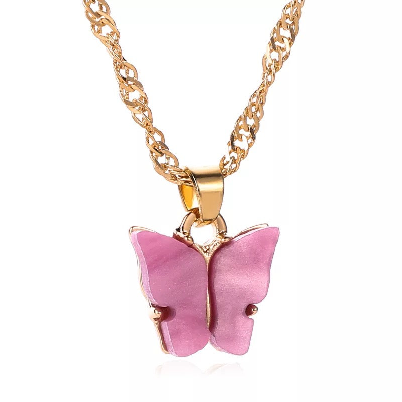 Vembley Charming Gold Plated Dark Pink Butterfly Pendant Necklace for Women and Girls - Vembley