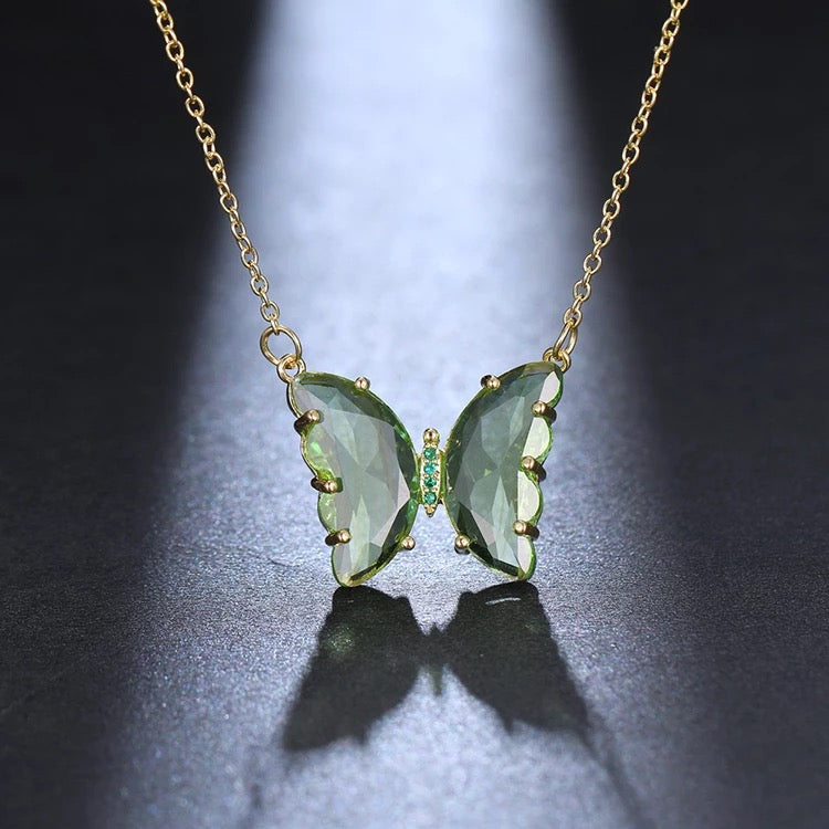  Stunning Gold Plated Pastel Green Crystal Butterfly Pendant Necklace for Women and Girls