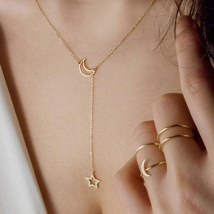  Pretty Gold Plated Moon Dropping Star Pendant Necklace for Women and Girls