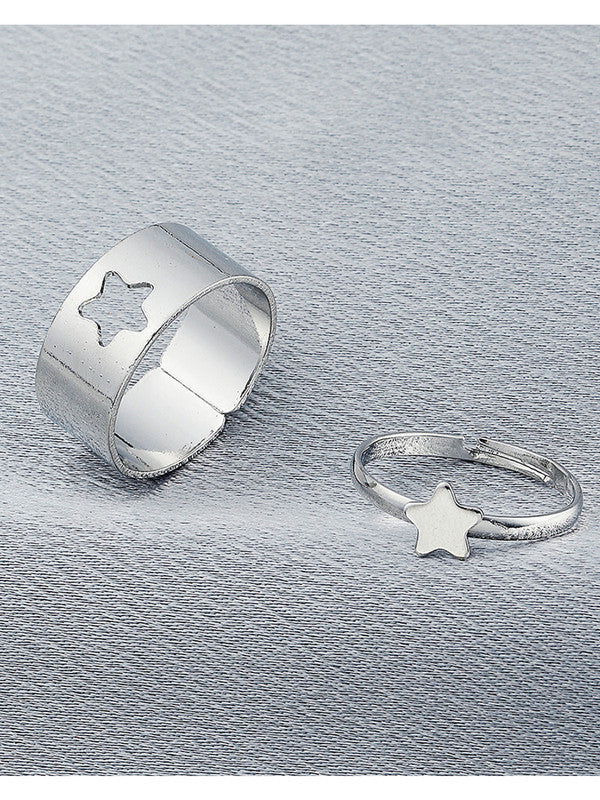 Combo of 2 lavnish Silver Plated Star and Heart Couple Ring For Men and Women
