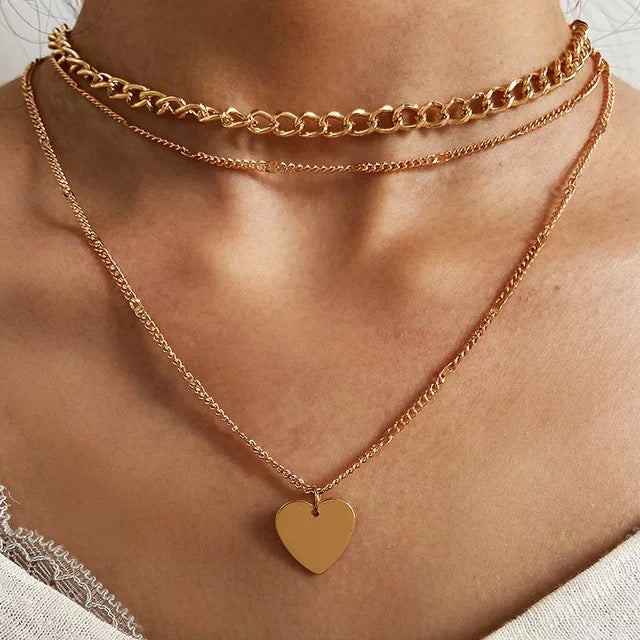  Gorgeous Gold Plated Triple Layered Heart Necklace for Women and Girls
