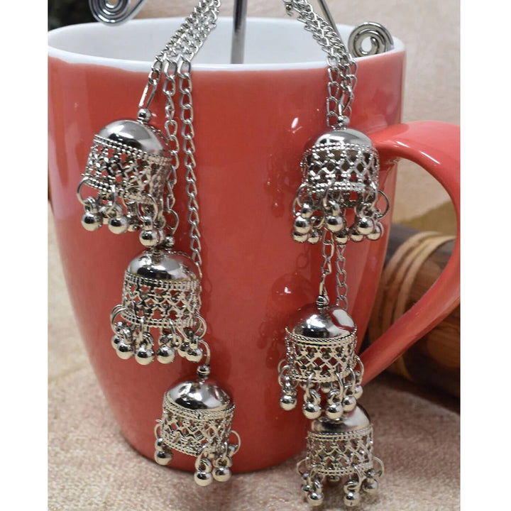 Pack of 2 Silver Ghungroo Layered and Mirror Jhumki