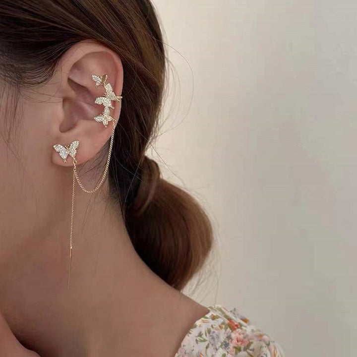 Korean Butterfly Chain Ear Cuff Earring 2 Pcs/Set