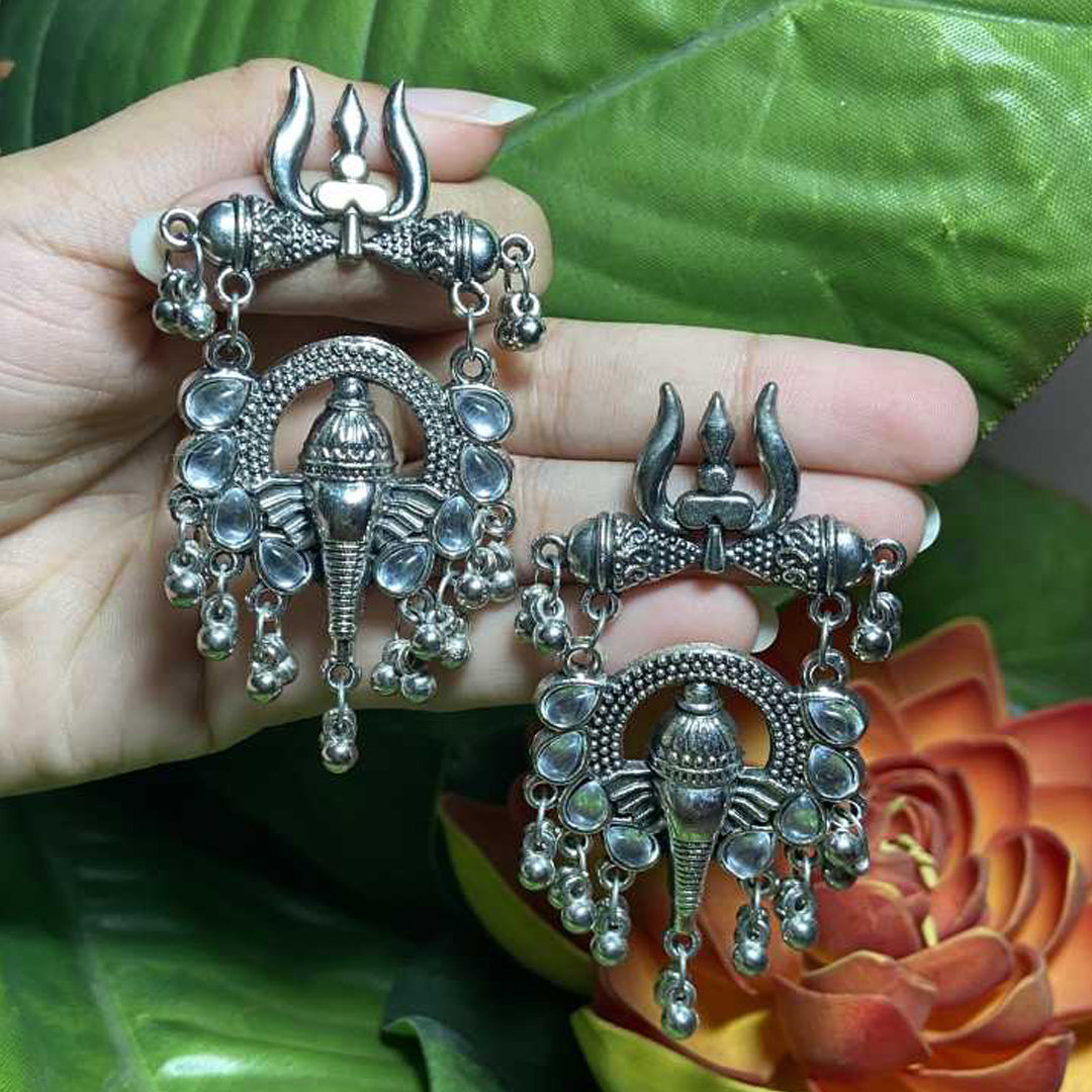 Pack of 2 Silver Lord Ganesha and Half Moon Jhumki