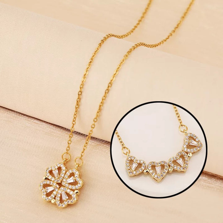 Vembley Gorgeous 2-in-1 Magnetic Hearts Clover Pendant Necklace