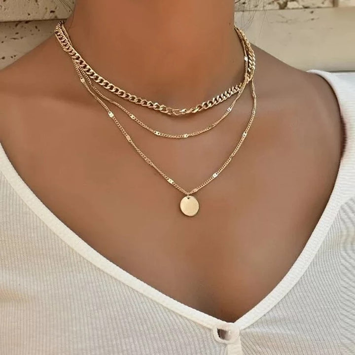  Gorgeous Gold Plated Triple Layered Funky Pendant Necklace for Women and Girls