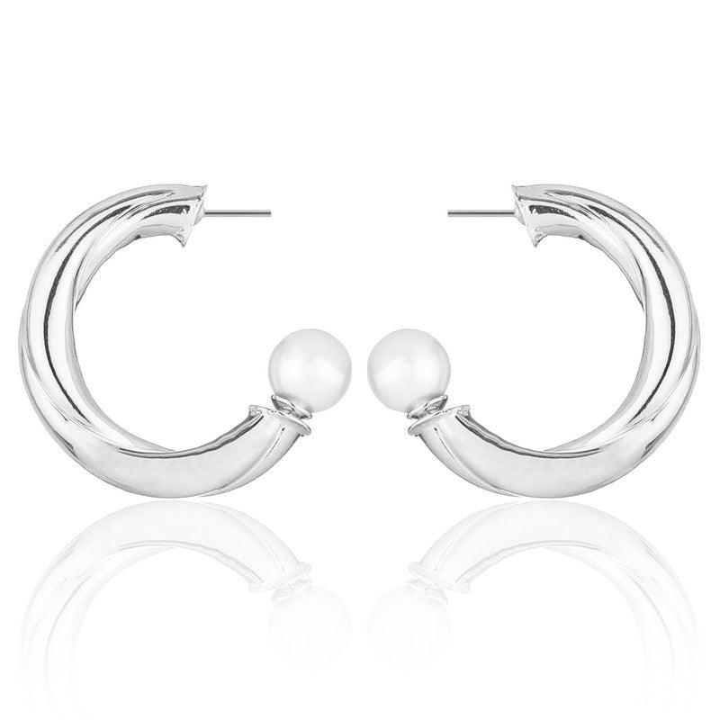 Trendy Silver Plated Holding Pearl Hoop Earrings For Women and Girls - Vembley